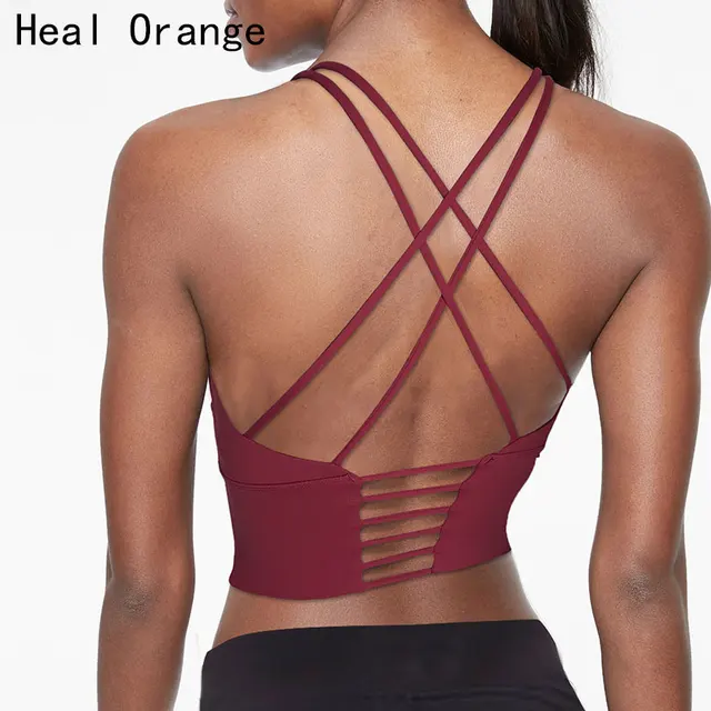 US $6.00 Heal Orange Sports Top Vest Beauty Back Sports Bra Top ShockProof Gathering HighIntensity Sport B