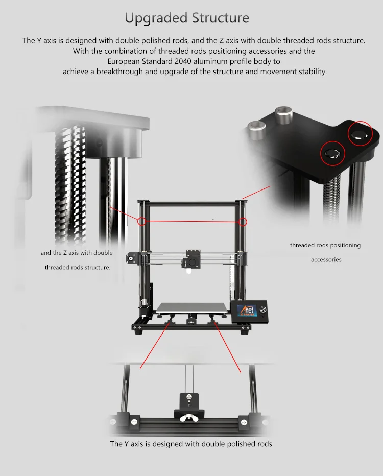 Anet Et4 a8 Plus 3d Impressora Kit de Impressão Diy Tamanho 220*220*250 Milímetros de Alta Precisão da Liga de Alumínio Quadro Fdm Impressora 3d com Filamento 3d 28 quadro liga alumínio fdm impressora 3d com filamento 3d