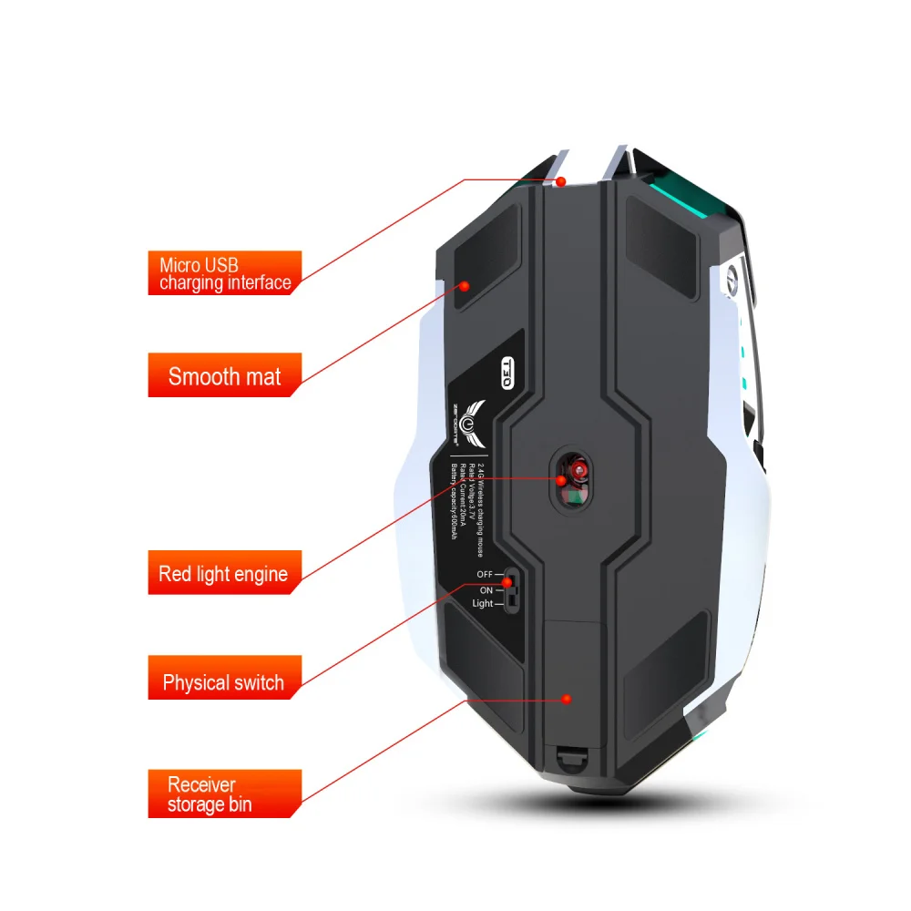 ZERODATE new rechargeable mouse RGB light wireless mouse 2.4G adjustable DPI game player office PC notebook application