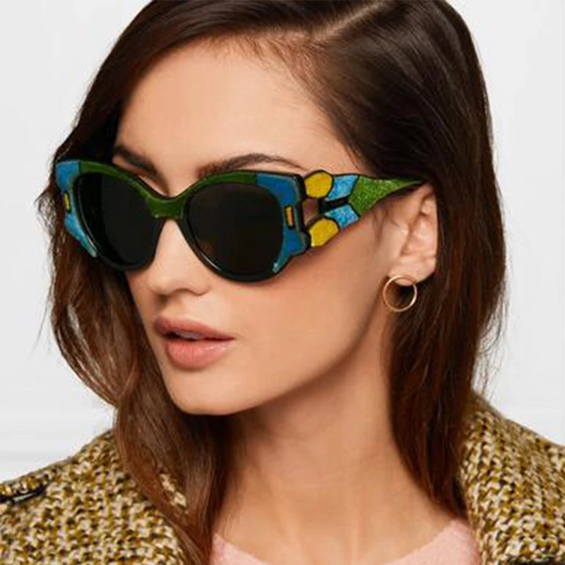 

Color Block Cat Eye Sunglasses Women Colorful Frame Vintage Retro Sun Glasses Luxury Brand 2018 New Designer Lunettes Femme