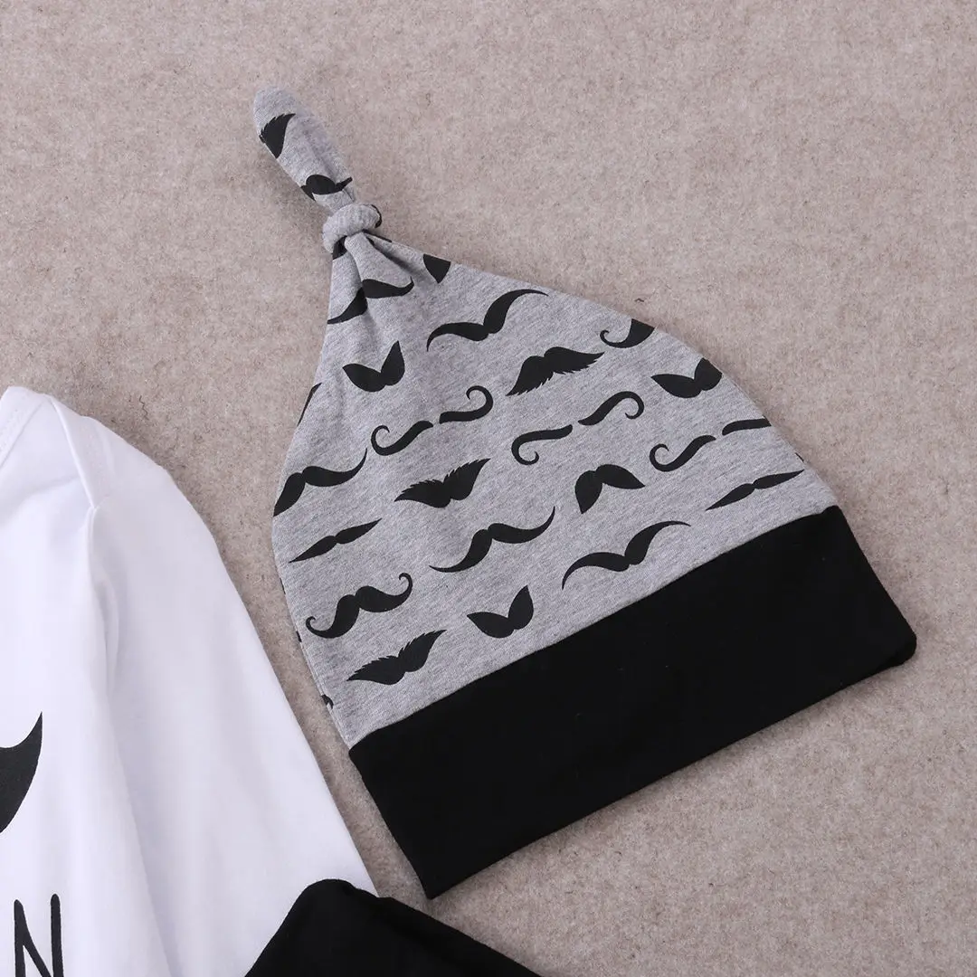 Neugeborenen Baby Jungen Tops Brief Kleine Man Strampler Lange Hosen Legging Overall Jungen Kleidung Outfit Set 3 stücke