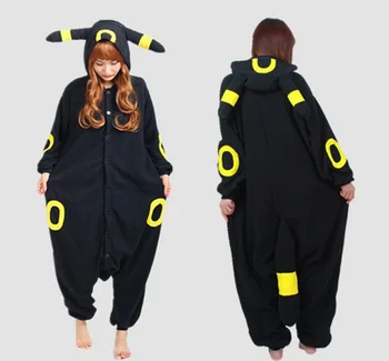 

Adult Unisex Anime Cartoon Umbreon Cosplay Costume Cartoon Cute Winter Polar Fleece Long Sleeve Hooded Jumpsuits Footed Pajamas