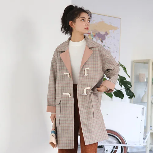 

2019 Autumn New Retro Academy Style Womens Jackets And Coats Long Jacket Geometric Windbreaker Women Casual Loose