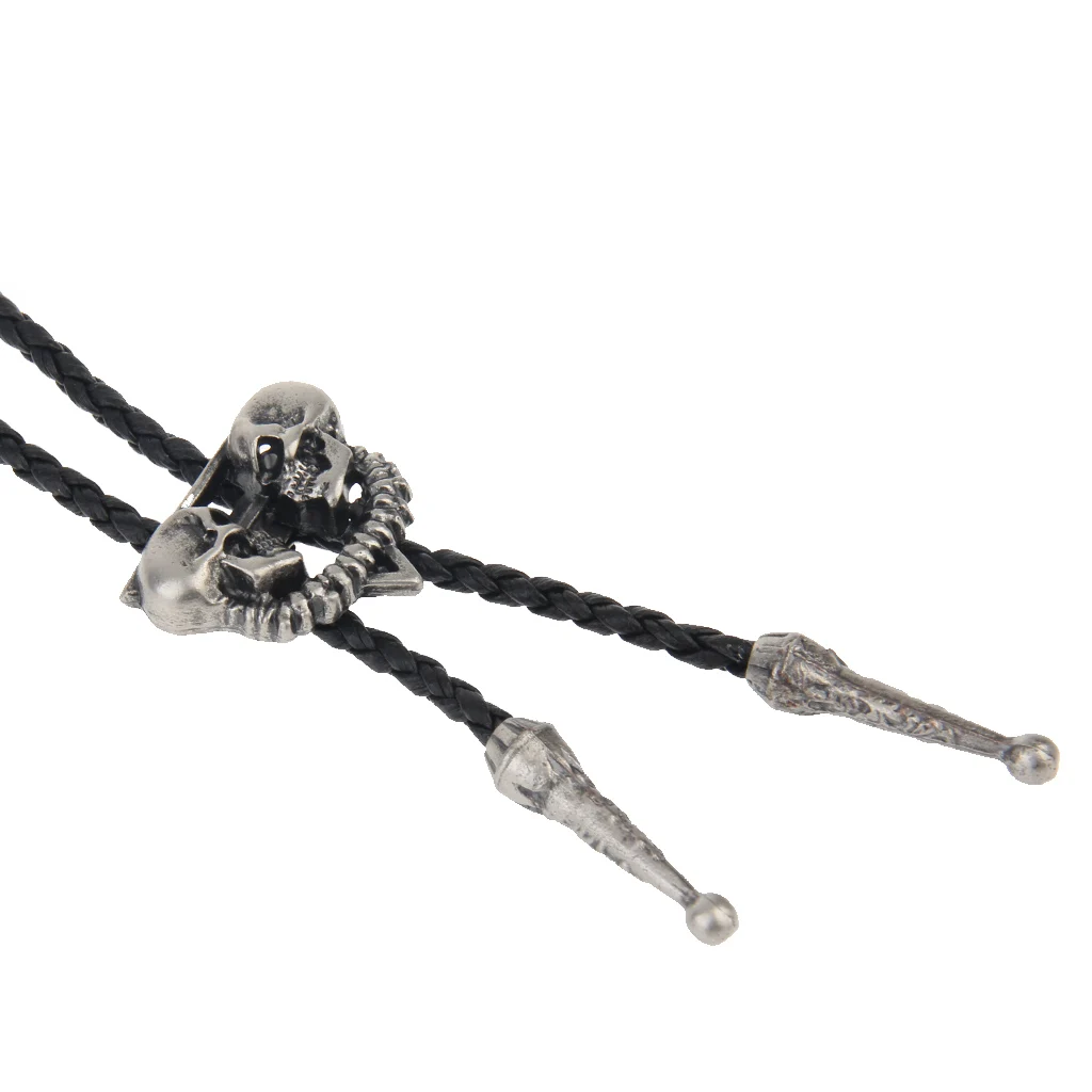 Western Cowboy American Skull Head Bolo Bola Tie Long Leather Necklace Men's Dancewear Accessories