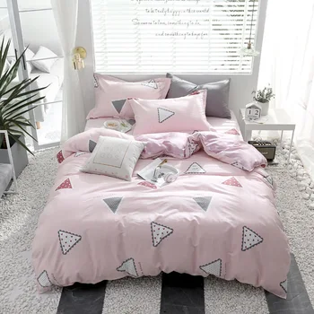 

2019 Light Pink Bedding Set 100% Cotton Fabric Twin Queen King Size 4Pc Print Duvet Cover princess luxury Flat Sheet Pillowcases