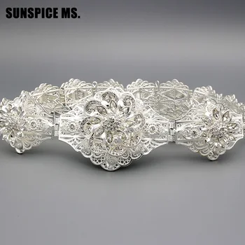 

SUNSPICE MS. Fashion Albania Bridal Flower Waist Chains Women Stripe Molding Belly Chains Adjustable Length Belt Body Jewelry