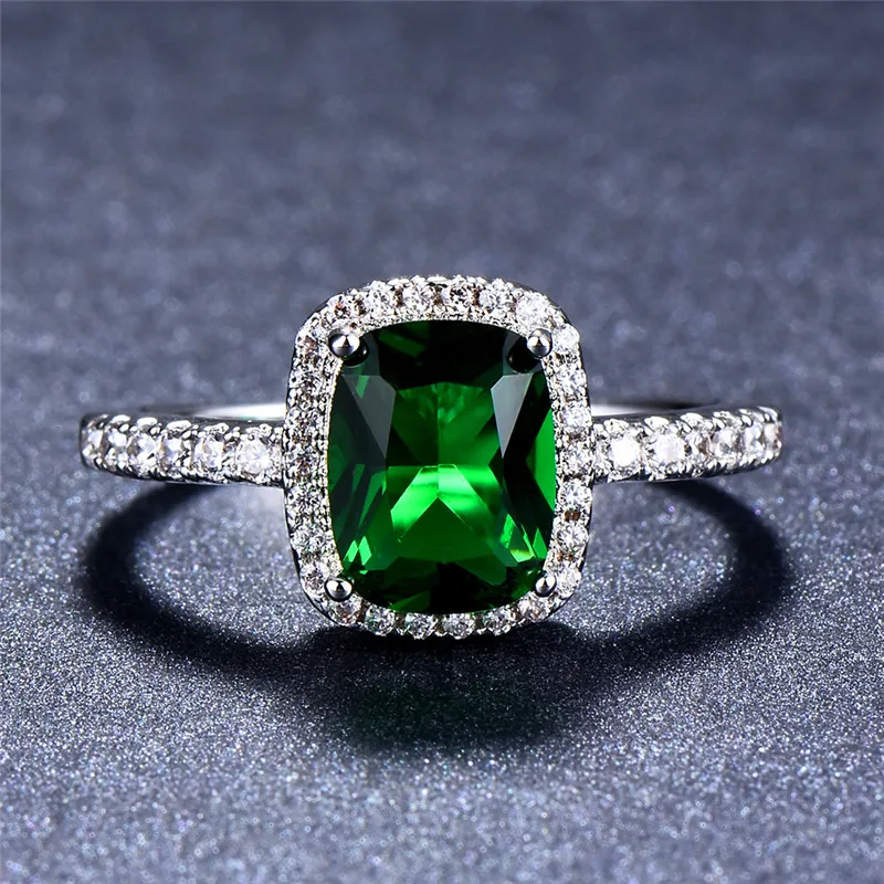 Crystal Rings Zircon Rings Stone Rings Wedding Rings Finger Rings Fashion Ring Fashion Rings Female Girl Big Crystal CZ Stone Ring Silver Color White Blue Purple Green For Women