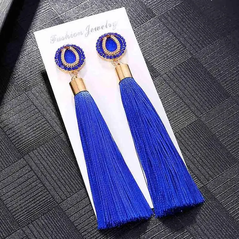 E6081 Trendy Earrings Drop Earrings SilkAlloyDangleLongBohemianBlueOrangeMetalBohoGold Tassel Earrings For Women Jewelry