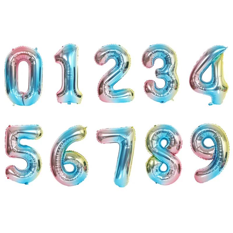 

32inch Iridescent Rainbow Color Number Foil Balloons Birthday Wedding Party Decoration Digital Balloon Number Air Ballon Globos