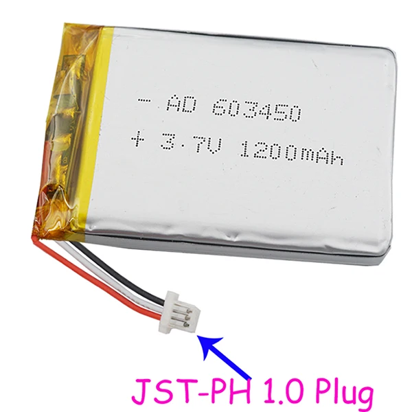 Xinj 3,7 V 1200 мАч литий-полимерный аккумулятор lipo сотовый 3pin 1,0/1,25/1,5/2,0/2,54 мм штекер 603450 для спутниковой навигации PDA, камера музыкальный плеер - Цвет: 3pin 1.0mm plug