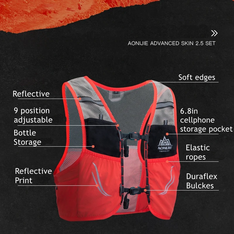 AONIJIE 2.5L Outdoor Lightweight Running Bag Hydration Backpack Running Vest Nylon Bag Cycling Marathon 500ML Soft Flask AONIJIE 2.5L Outdoor Lightweight Running Bag Hydration Backpack Running Vest Nylon Bag Cycling Marathon 500ML Soft Flask