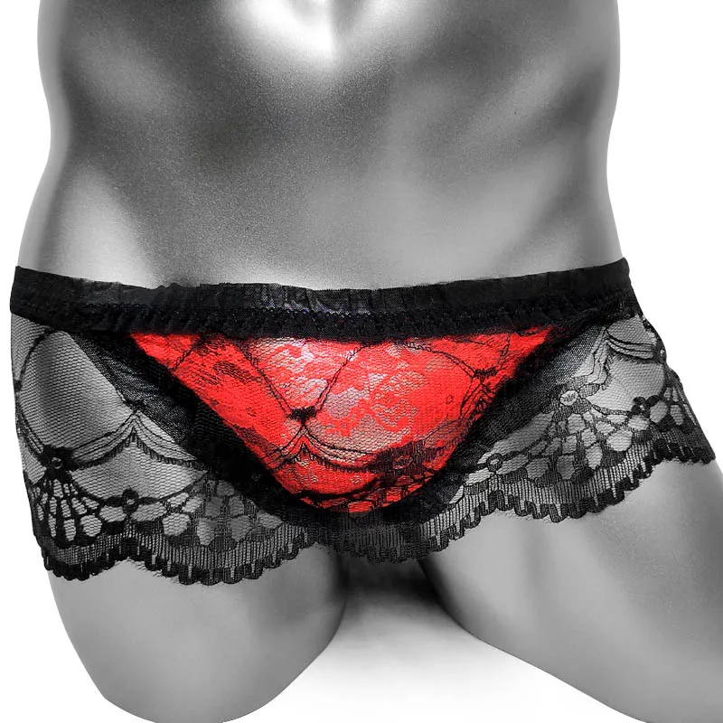 Мужское нижнее белье Sissy трусы для геев неженок мужские кружевные гофрированные