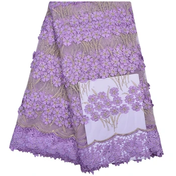 

3D Flower Embroidery Mesh Tulle Lace Fabric With Stones High Class Fashion African French Net Lace Fabric 5 Yards A1161