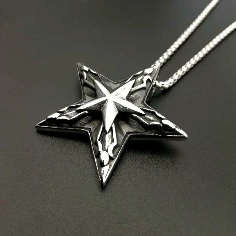 Серебряного цвета Панк подвеска с пятиконечными звездами и Луной пентаграммой
