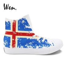 Вэнь ручная роспись обувь дизайн исландский флаг парусиновые кроссовки для мужчин и женщин Вулканизированная обувь педали балетки на платформе плоские плимсоллы