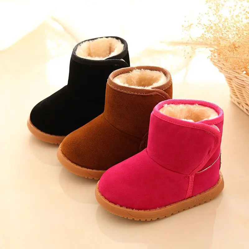 Зимние Модные Детские зимние сапоги; теплая плюшевая обувь с мягкой подошвой; ботинки для маленьких мальчиков и девочек; кожаные зимние сапоги; детская обувь