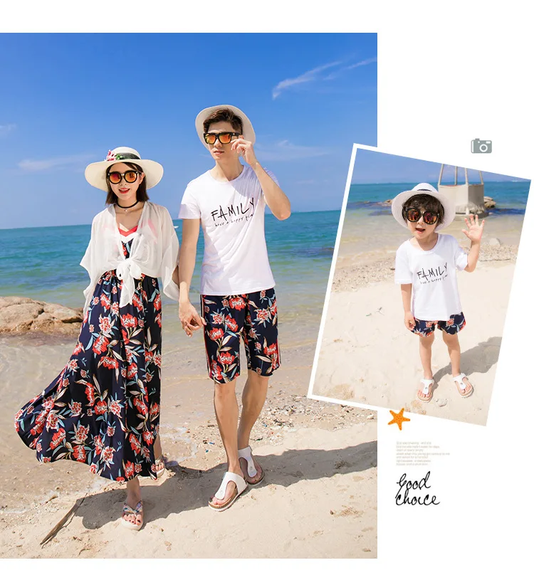 Одинаковые комплекты для семьи летнее модное платье для мамы и дочки футболка и штаны для папы и сына пляжное платье
