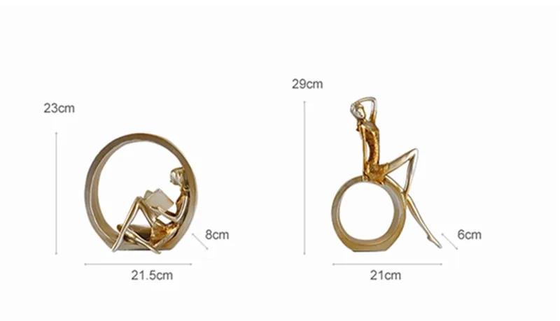 Смола абстрактная девушка сидя и девушка чтения с кругами статуя леди статуэтка подарок украшение дома аксессуары офис орнамент