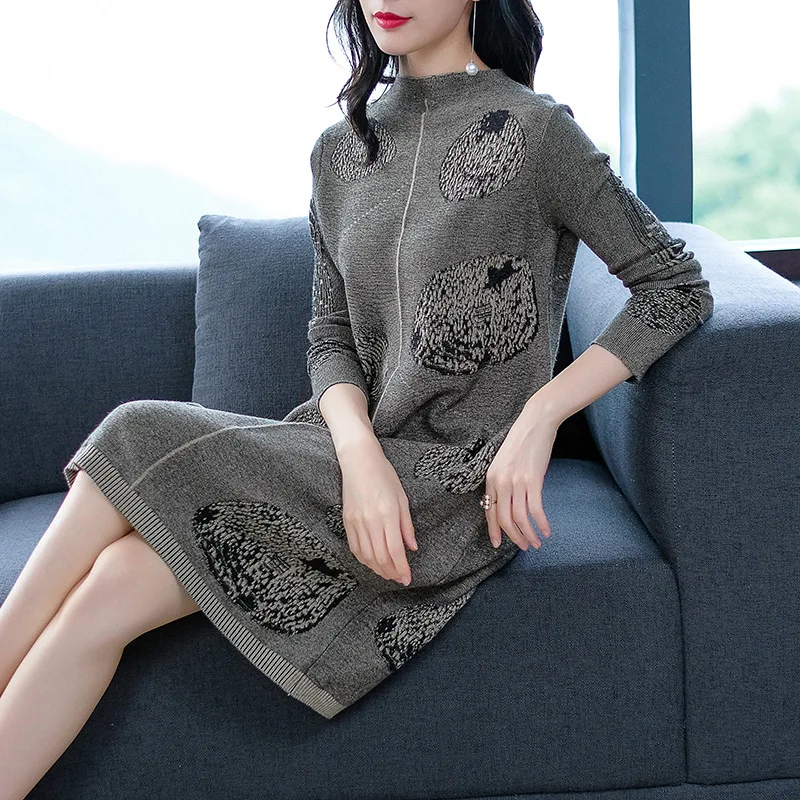 

2019 New Women Sweater Dress Fashion Vintage Plus Size Loose Knitting Dresses Female Long Sleeve O-neck Women Dress S-3XL