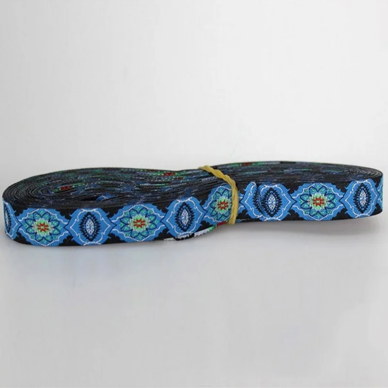 

2016 New 5/8"16mm 100% Polyester Blue beautiful flowers Handmade Accessories Laciness Woven Jacquard Ribbon For DIY Dog Colla