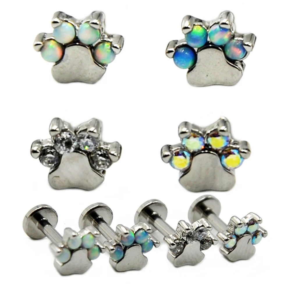 

Sowlove-1 Pcs Surgical Steel Opal Zircon Flower Ear Cartilage Tragus Helix Piercing Labret Lip Rings Earring Body Jewelry 16g