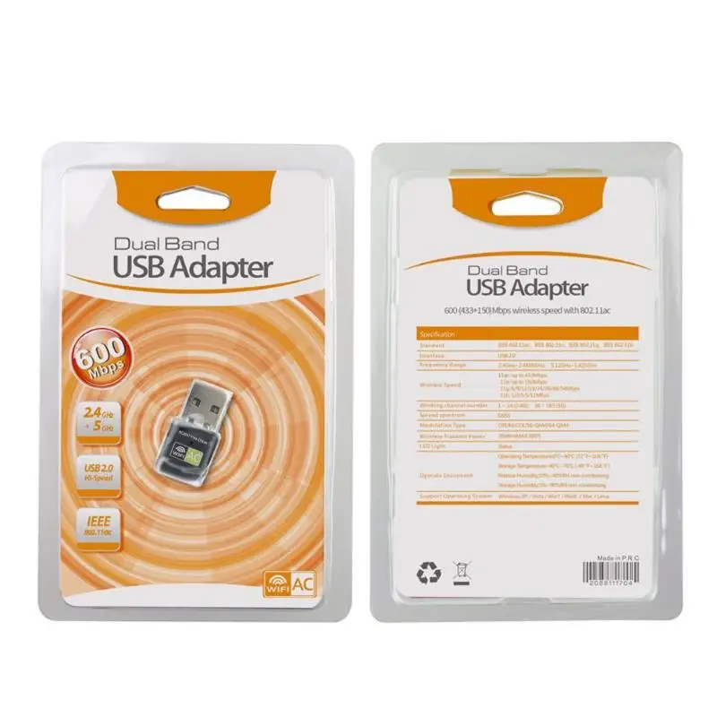 Двухдиапазонный USB адаптер 600 Мбит/с 2,4 г 5 г беспроводной Wi-Fi 802.11ac сетевой карты