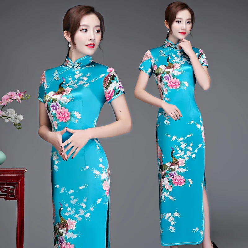 

Plus Size 6XL Summer 5XL New Qipao Women Silk Rayon 4XL Cheongsam Ladies Long Cheongsam 3XL Short Sleeve Party Ceremonial Dress