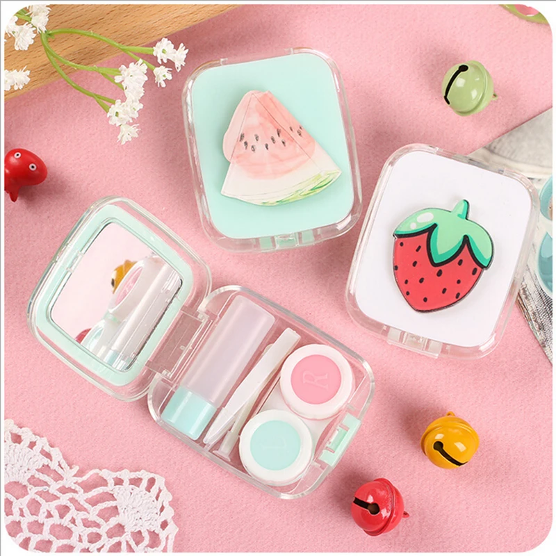 

Fruit Pattern Contact Lens Storage Box Mini Eyewear Cases Portable Travel Kit Organizer Eyes Care Container Holder With Mirror