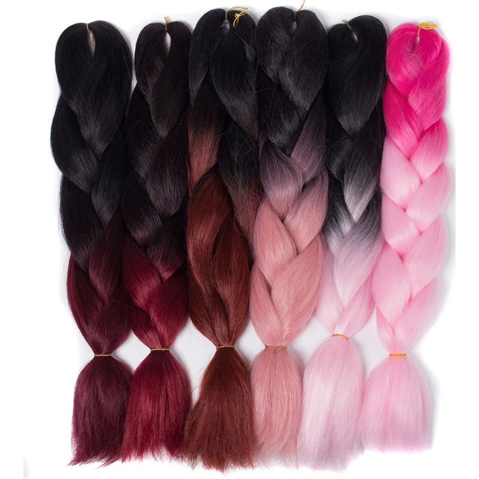 

Qp hair Two Tone Colored Crochet Braids Hair 24"(60cm) 100g/pc Synthetic Ombre Jumbo Braiding Hair Extensions