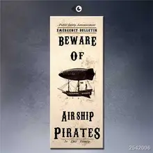 Steampunk Art Print Wall Poster Beware Airship Pirates gift Landscape Rectangle Canvas Printings Impressionist 20x50cm 30x80cm