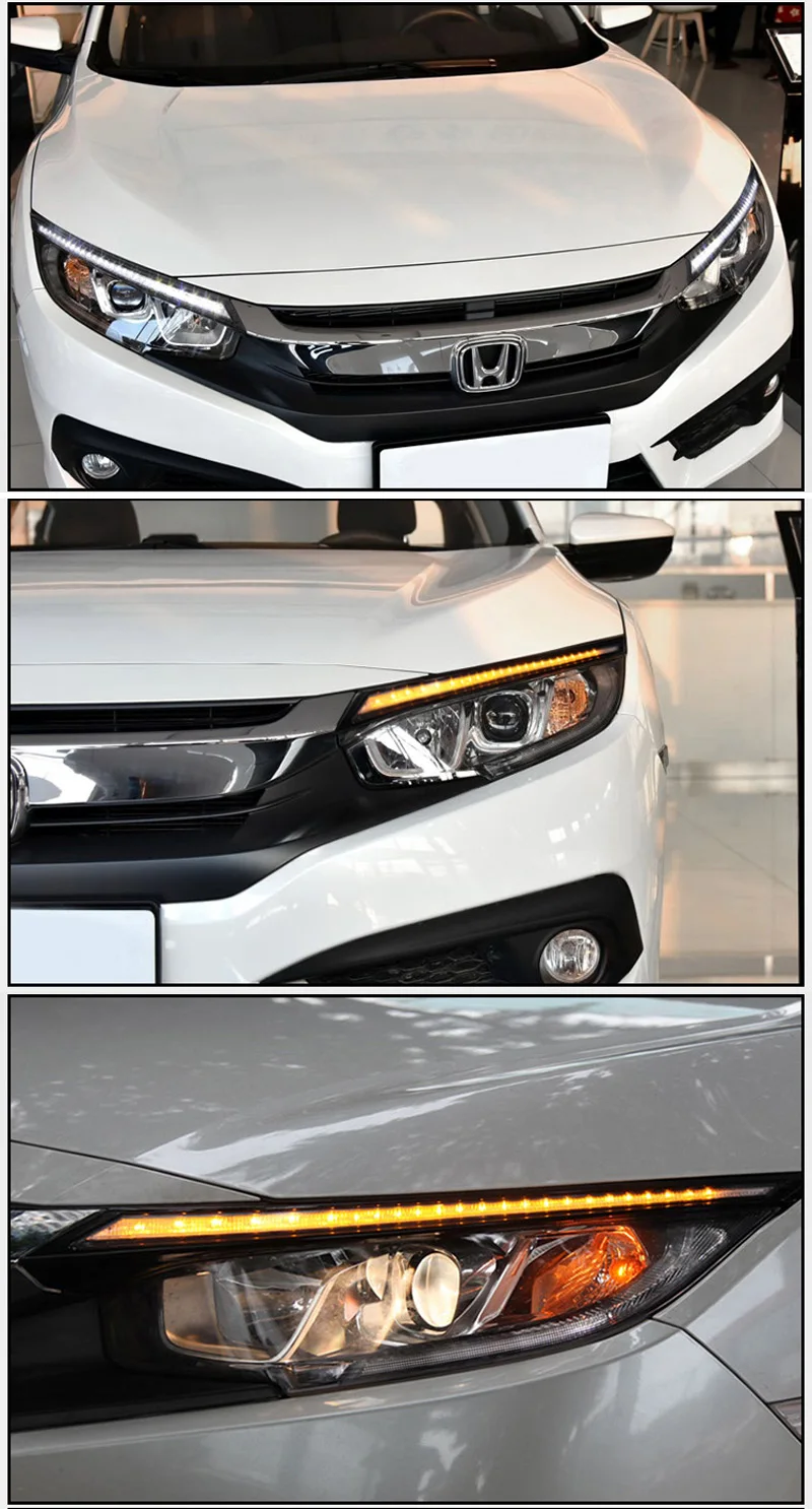 Для Honda Civic 2016 2017 2018 светодиодный DRL фара для бровей дневные ходовые огни Противотуманные фары с движущейся динамической желтой поворотной