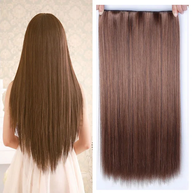 Best Price Allaosify 60cm 5 Clip In Hair Extension Heat Resistant Fake Hairpieces Long Straight Hairstyles Synthetic Clip In On Hair