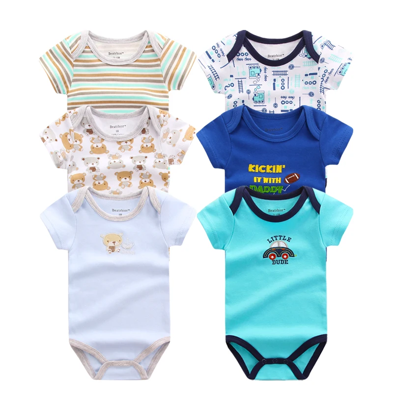 6 unids/lote Unisex Baby Rompers manga corta Cottom o-cuello novela niños recién nacidos muchachas ropa infantil de bebes ropa del bebé del mono 6 unids/lote Unisex Baby Rompers manga corta Cottom o-cuello novela niños recién nacidos muchachas ropa infantil de bebes ropa del bebé del mono