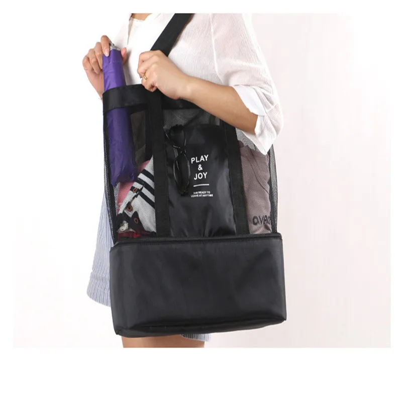

High-capacity female mesh transparent bag double insulation large picnic beach bag ladies bag shoulder 2019 summer