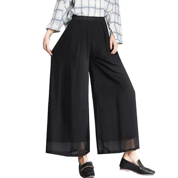 

Women's Wide leg pants 2019 Spring Summer Loose High waist pants Elegant Slim Black Casual Chiffon Trousers Plus size 5XL 6XL