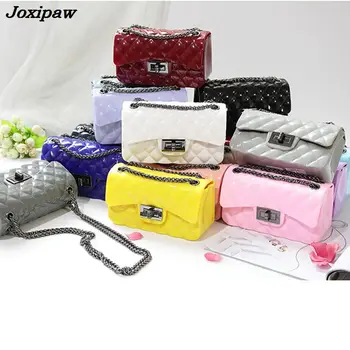 

Summer Silica Gel Female Mini Chain Jelly Bag Women Diamond Lattice Small Flap Bag Girl Casual Clutch Silicone Bag Shoulder Bags