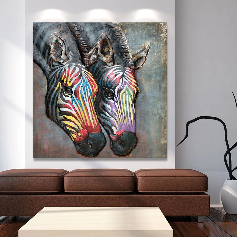 

HDARTISAN modern art painting wall art picture abstract colorful zebra print on canvas for home decoration living room no frame