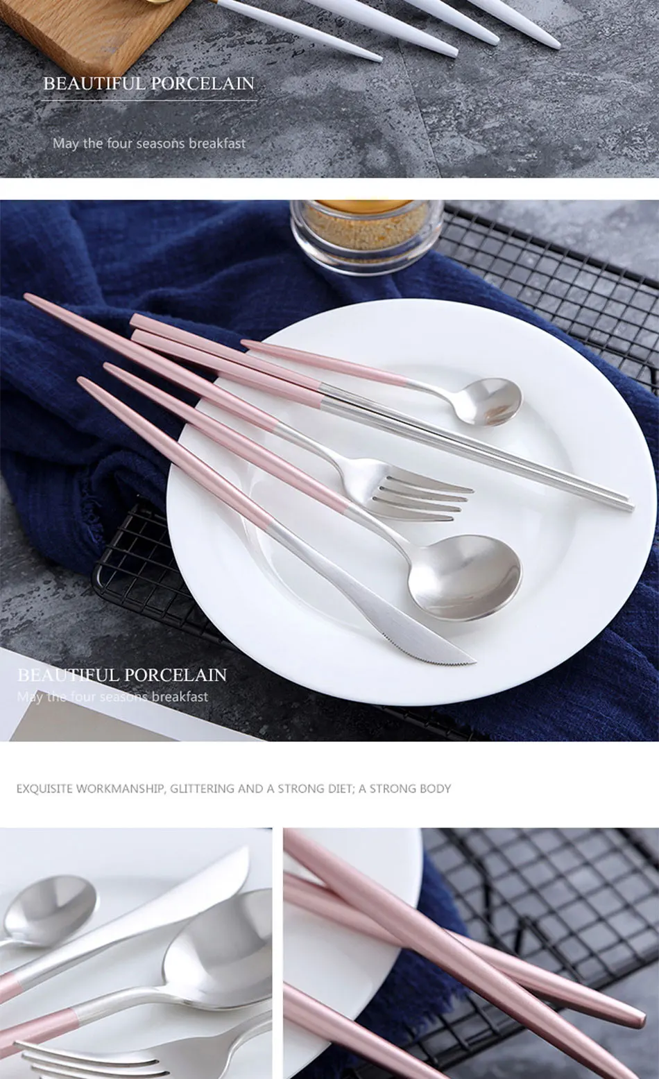 Luxury 304 Stainless Steel Tableware Set Black Rose Gold European Western Food Dinnerware Sets knife Forks Black Cutleries 4pc (4)