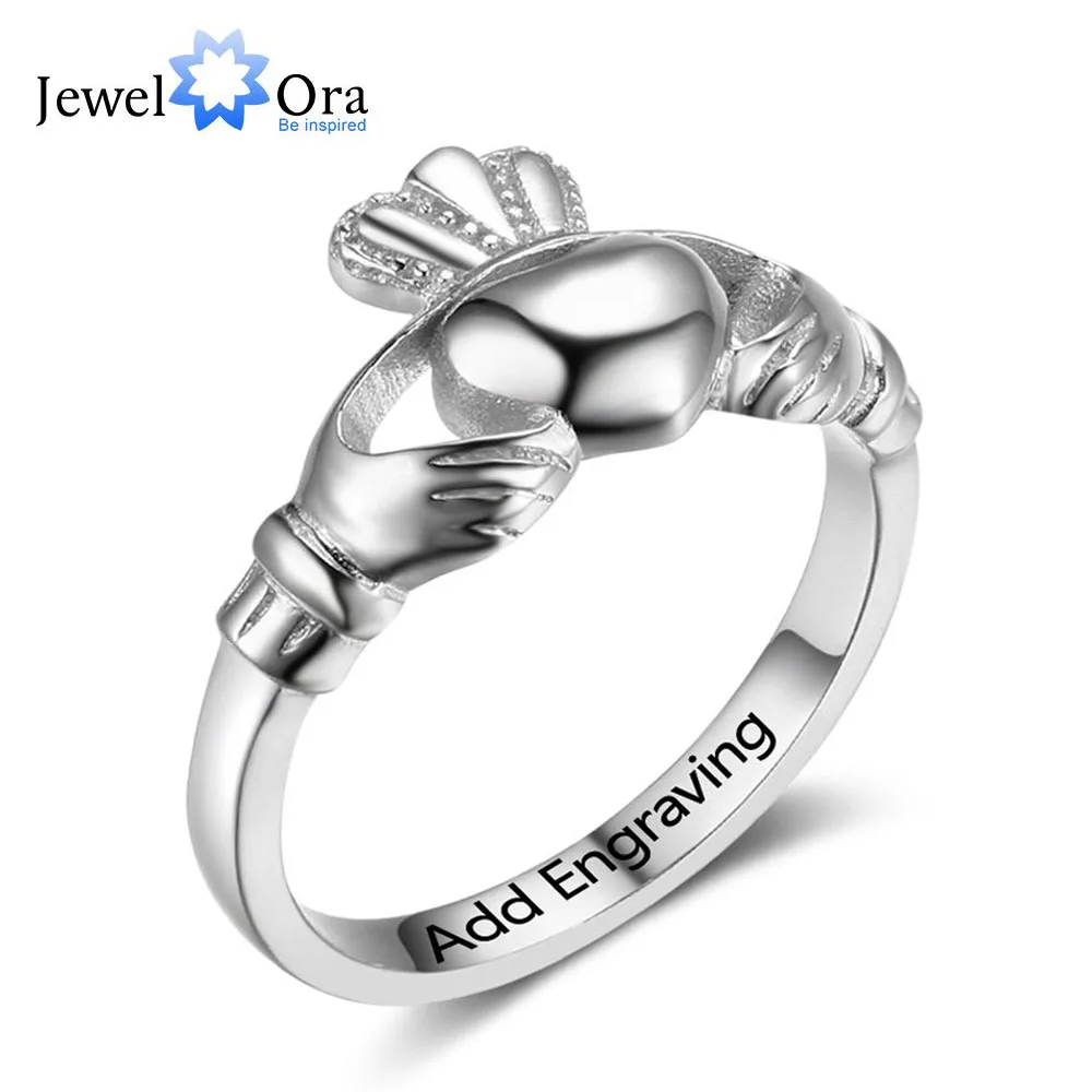 New 925 Sterling Silver Claddagh Rings Heart Shape Engravable Rings Irish Love& Friendship&Loyalty Jewelry JewelOra RI102800