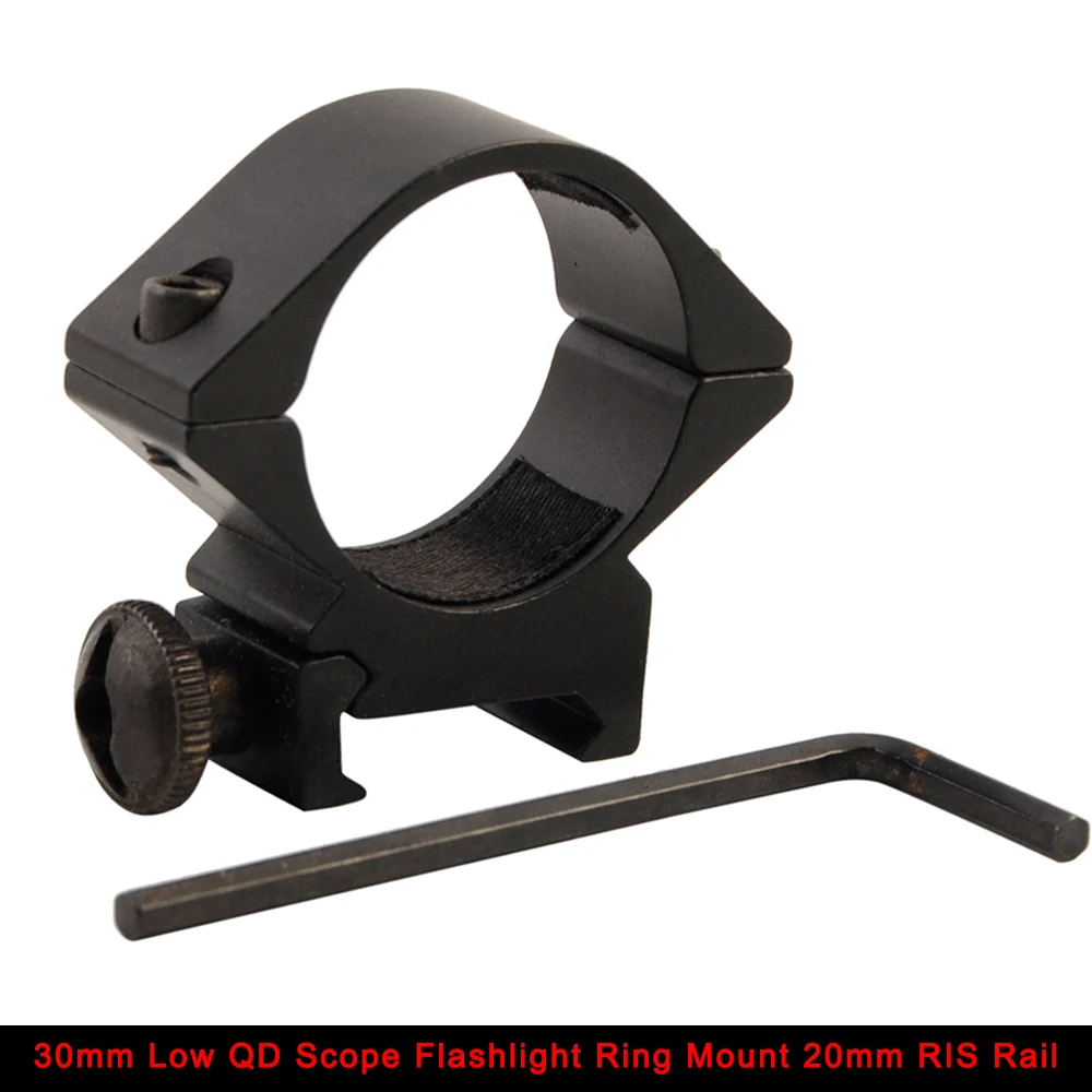 Tactical Flashlight RIS 30mm Low QD Scope Mount Ring 20mm Rail Scope