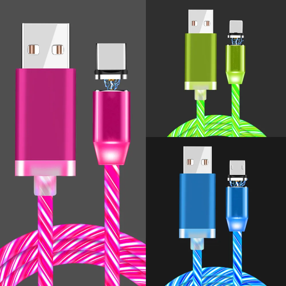 Светящийся Магнитный зарядный кабель Micro USB Type C для LG G3 Q Stylo 6 5 4 G6 G8 ThinQ со