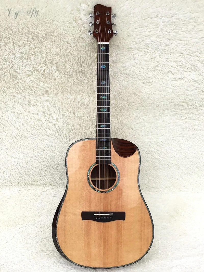 

professional 41 inch acoustic guitar solid spruce colorful butterfly wood real shell half-corner handicraft