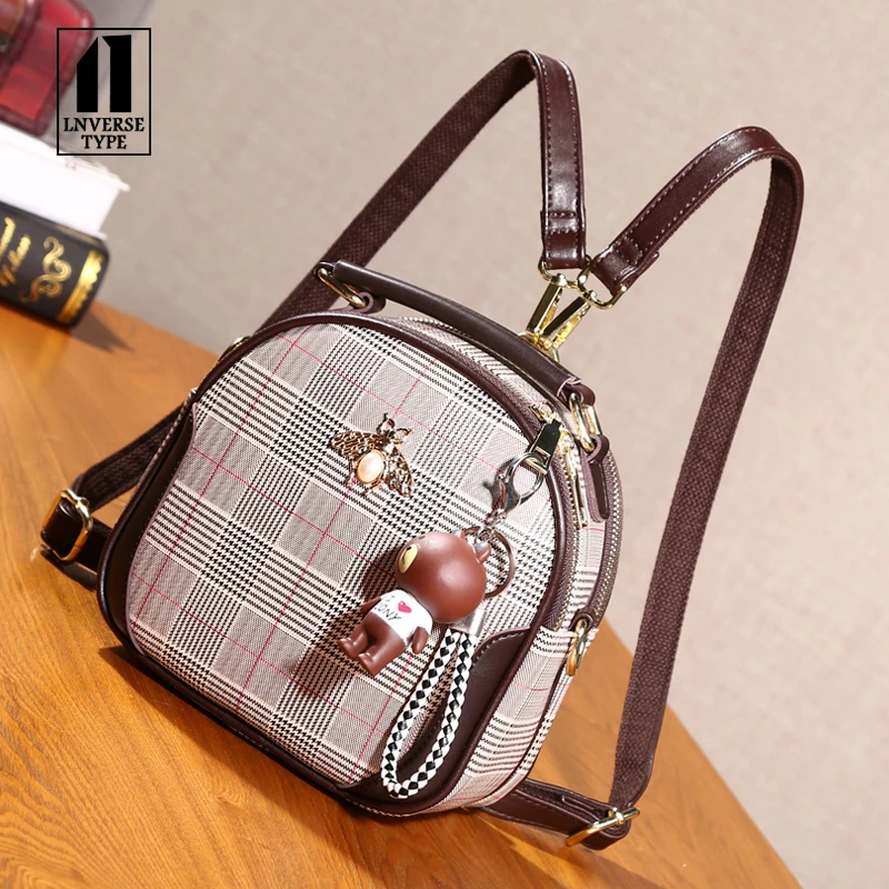 

Fashion stripe Female Ladies Backpack New Designer Fashion Women Mini Soft Touch Multi-Function Small Lattice Shoulder BagGirl