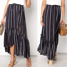 Повседневная Женская Цыганская длинная трикотажная обтягивающая юбка-макси Женская Полосатая с асимметричным эластичным поясом Юбка 50