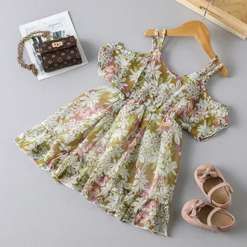 

2018 summer Korean version of the new girl floral strapless straps lotus leaf chiffon fashion princess dress