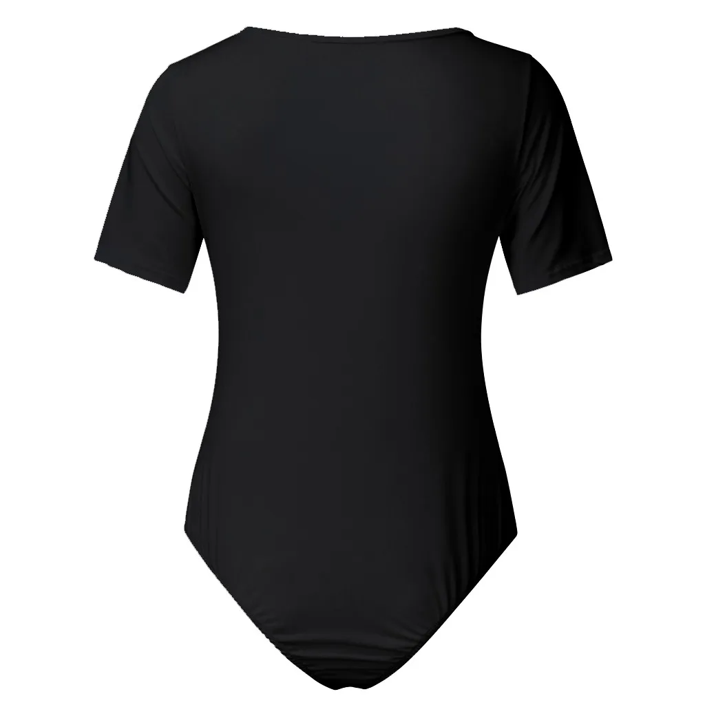 Черный минималистичный однотонный облегающее боди для женщин 2019 новый летний T комбинезон Повседневный с круглым вырезом короткий рукав