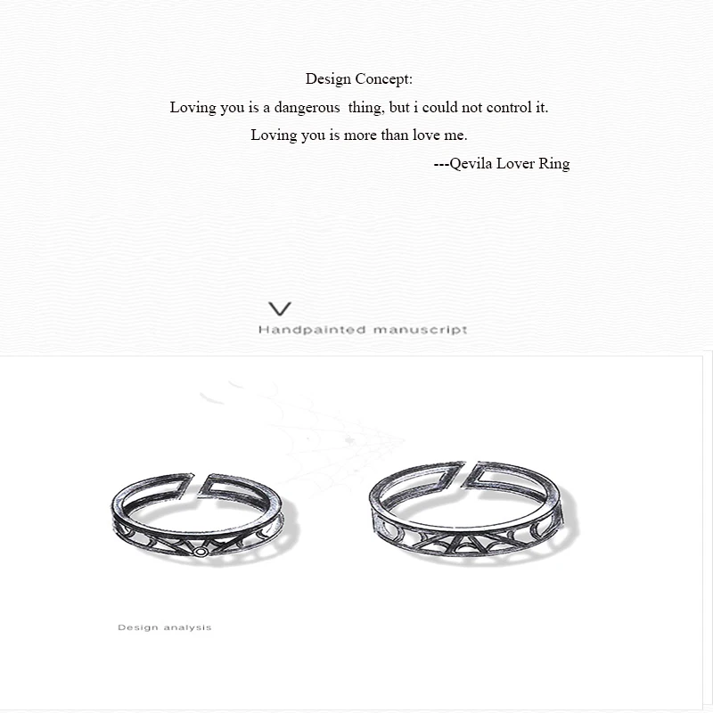 Qevila Fine Jewelry Net Love Ring Authenic 925 Sterling Silver Unique Couple Ring Loyal Black Rings for Women men Valentine Gift (4)