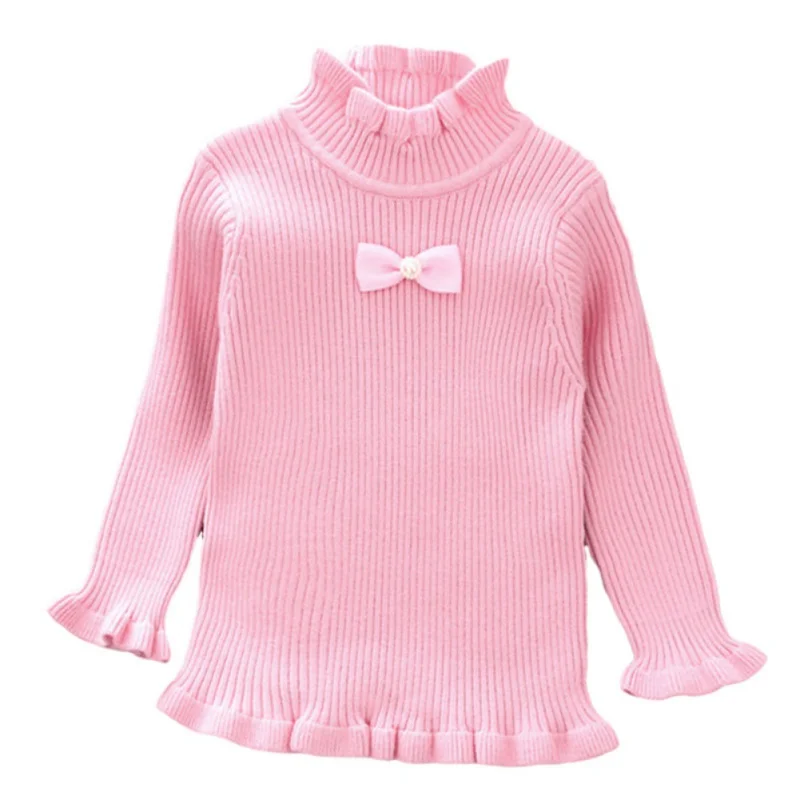 Одежда для маленьких девочек, детский теплый свитер с высоким воротником и бантом, милая детская хлопковая блузка, верхняя одежда - Цвет: P