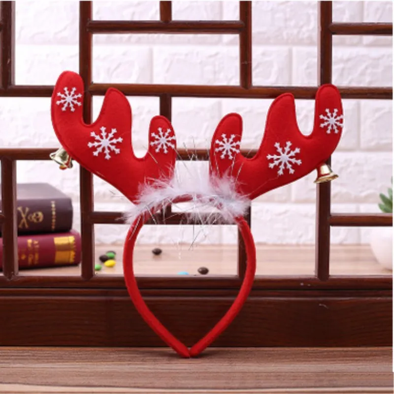 Повязка на голову с рогами, рождественские украшения красный, хаки, перья с колокольчиками, украшение на голову, украшение для дома, рождественские, праздничные, праздничные, вечерние принадлежности - Цвет: 1