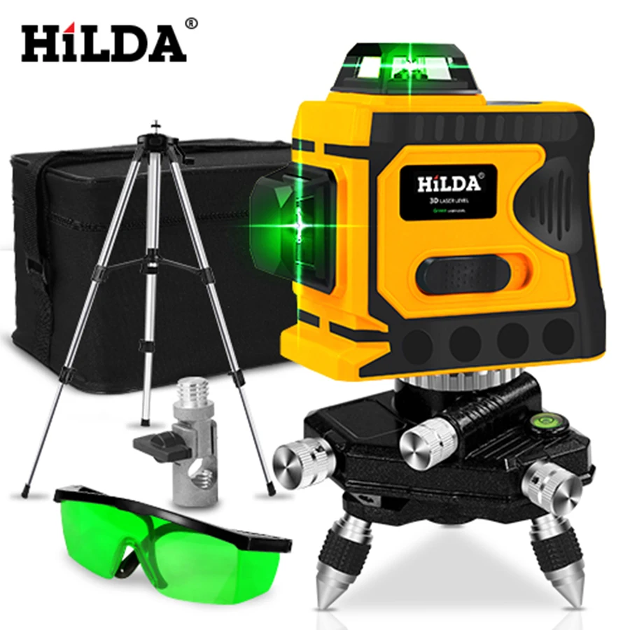 Beste Hilda 360 Laser Niveau 12 Lijnen 3D Niveau Zelfnivellerende Horizontale En Verticale Cross Super Krachtige Groene Laser Niveau